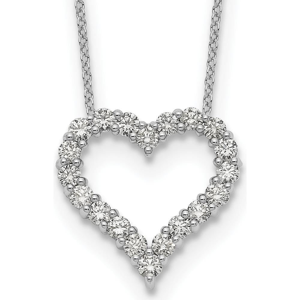 14K White Gold Diamond Heart Necklace with Round Diamonds - 1.00 Carat Total Diamond Weight by Monteluci Fine Jewelry