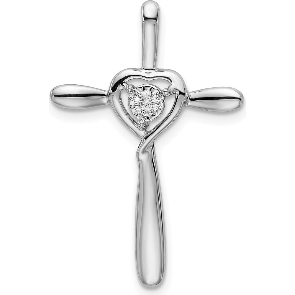 14K White Gold Diamond Heart Omega Slide Pendant with 0.05 Carat Round Diamond by Monteluci Fine Jewelry