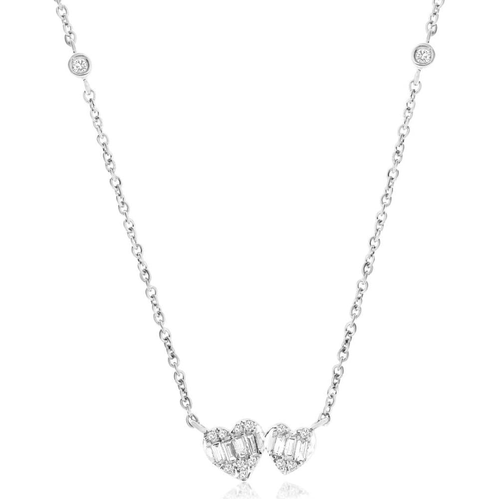 14K White Gold Diamond Heart Pendant Necklace - 0.17 Carats Total Diamond Weight
