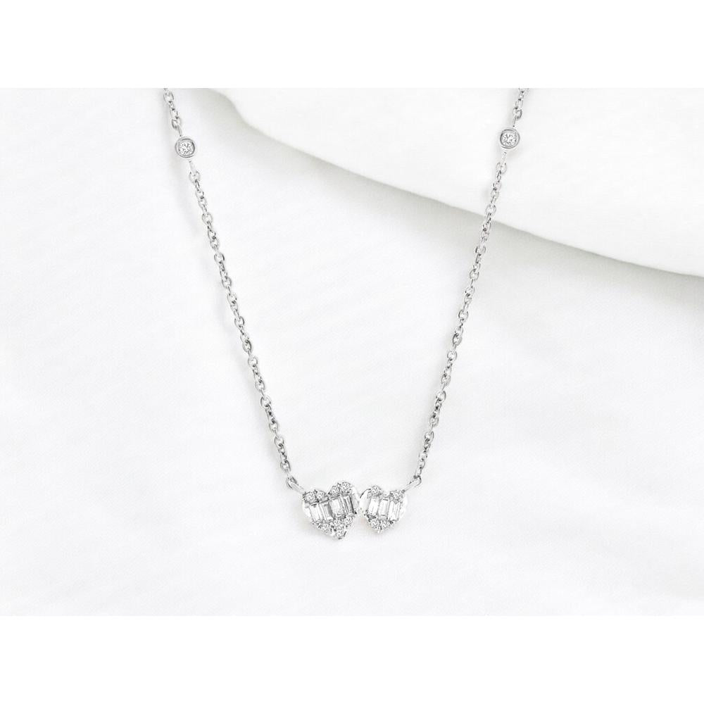 14K White Gold Diamond Heart Pendant Necklace - 0.17 Carats Total Diamond Weight