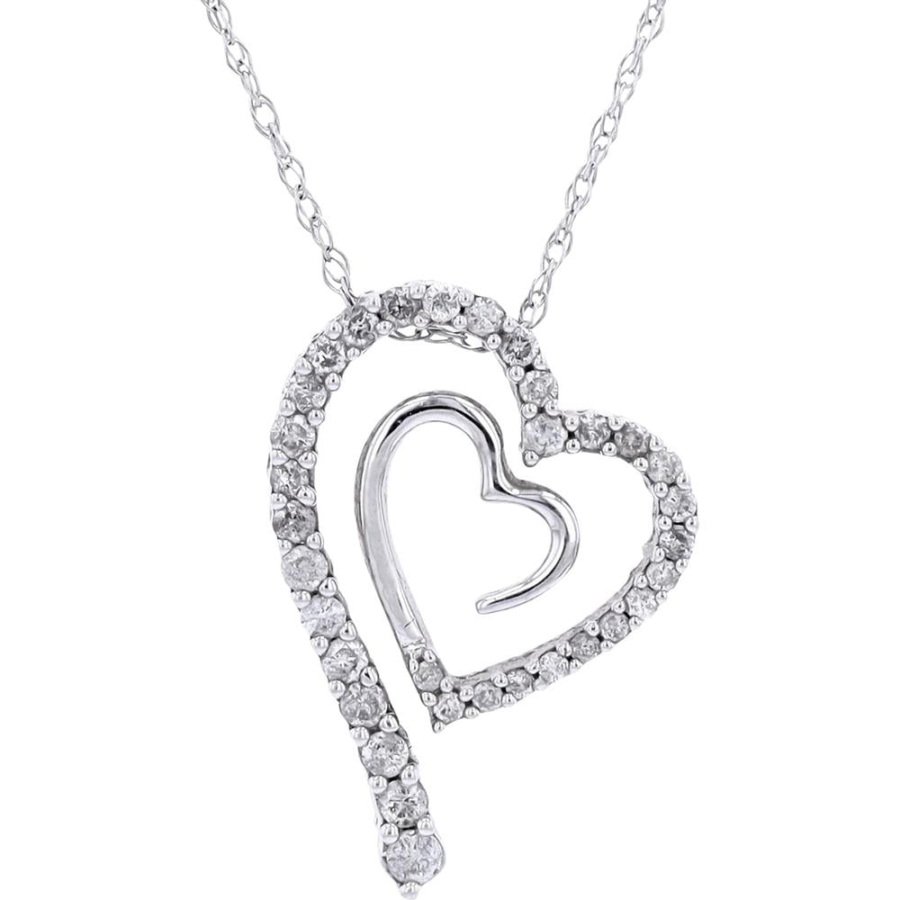 14K White Gold Diamond Heart Pendant Necklace with 0.50 Carats Total Diamond Weight