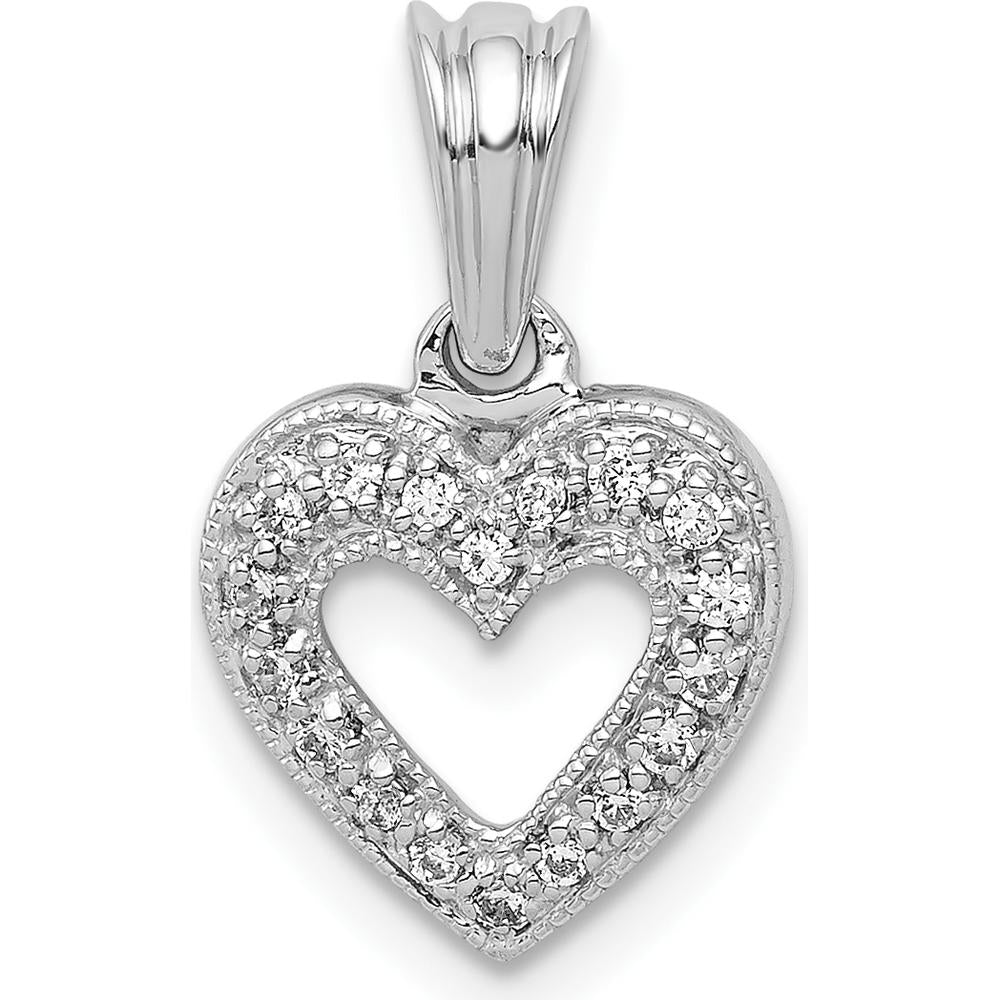 14K White Gold Diamond Heart Pendant with 18 Round Diamonds - 0.011 Carat Total Diamond Weight by Monteluci Fine Jewelry