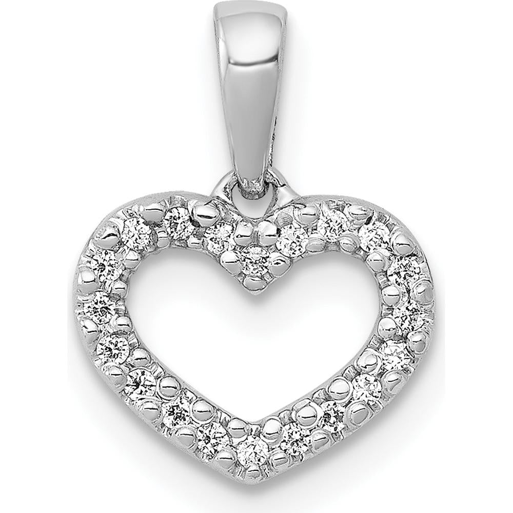14K White Gold Diamond Heart Pendant with 20 Round Diamonds - 0.03 Carat Total Diamond Weight by Monteluci Fine Jewelry