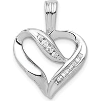 14K White Gold Diamond Heart Pendant with Round and Baguette Diamonds - 0.07 Carat Total Diamond Weight by Monteluci Fine Jewelry