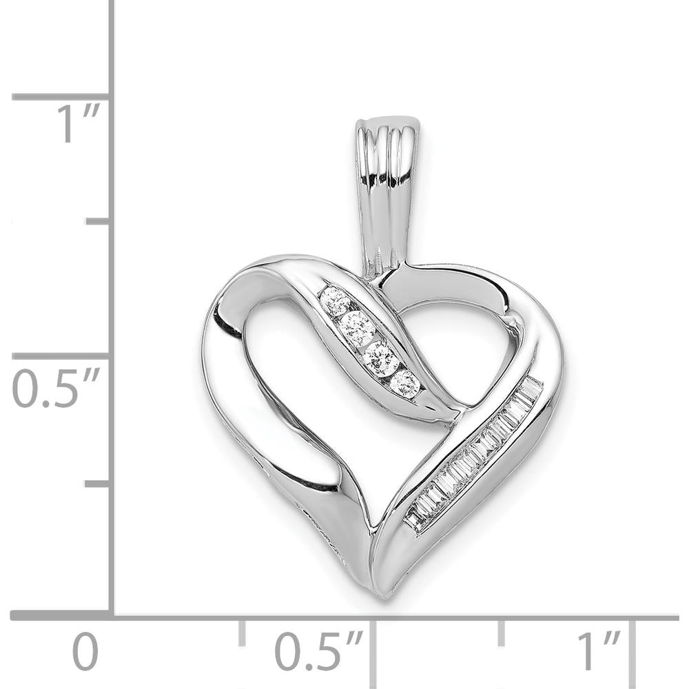 14K White Gold Diamond Heart Pendant with Round and Baguette Diamonds - 0.07 Carat Total Diamond Weight by Monteluci Fine Jewelry