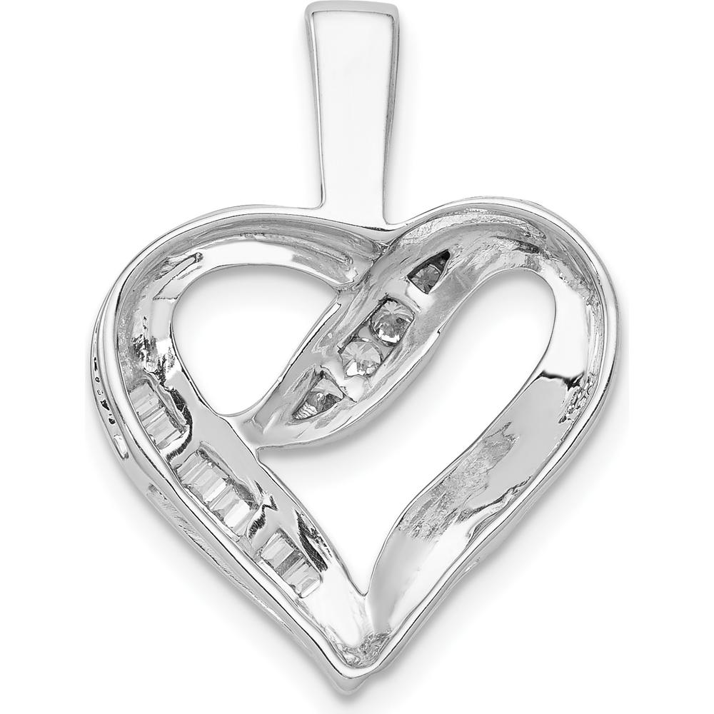 14K White Gold Diamond Heart Pendant with Round and Baguette Diamonds - 0.07 Carat Total Diamond Weight by Monteluci Fine Jewelry