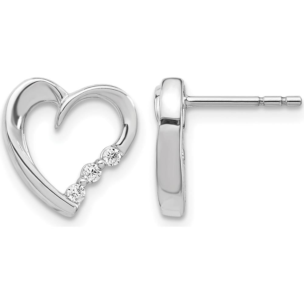 14K White Gold Diamond Heart Post Earrings - 0.02 Carat Total Diamond Weight by Monteluci Fine Jewelry