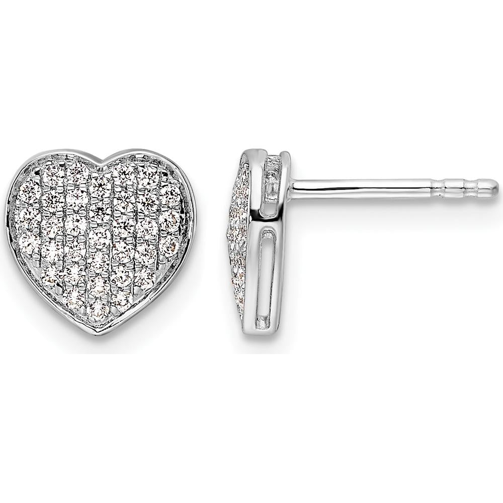 14K White Gold Diamond Heart Post Earrings - 0.33 Carat Total Diamond Weight by Oro Pregiato