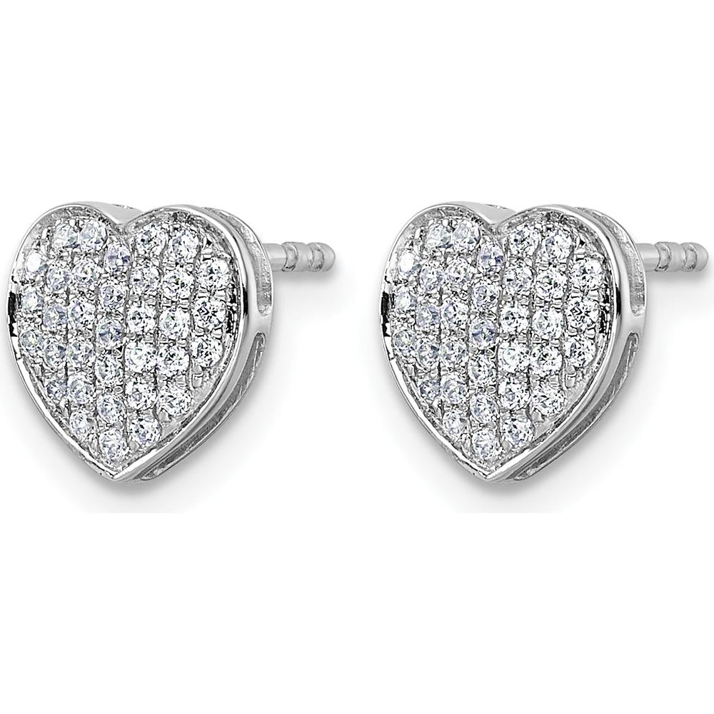 14K White Gold Diamond Heart Post Earrings - 0.33 Carat Total Diamond Weight by Oro Pregiato