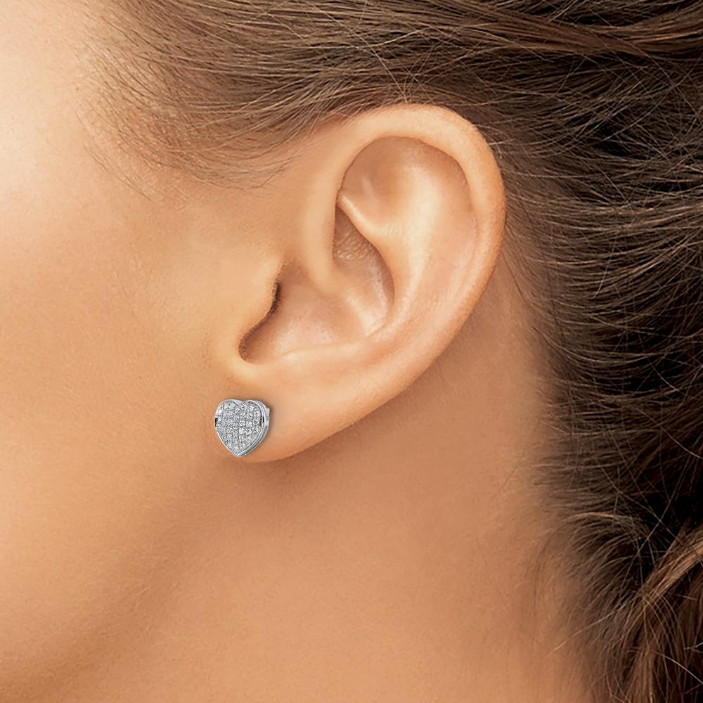 14K White Gold Diamond Heart Post Earrings - 0.33 Carat Total Diamond Weight by Oro Pregiato