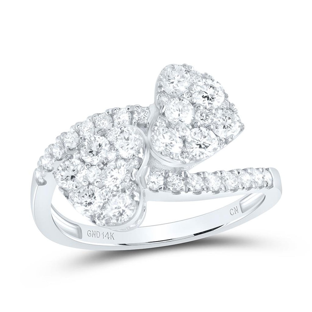 14K White Gold Diamond Heart Ring - 1 1/5 Carat Total Diamond Weight