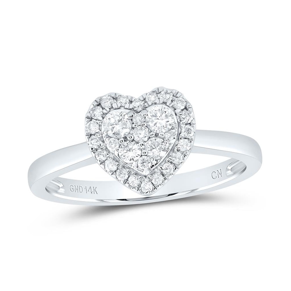 14K White Gold Diamond Heart Ring - 1/3 Carat Total Diamond Weight