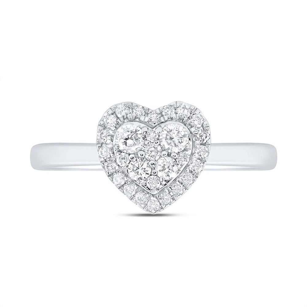14K White Gold Diamond Heart Ring - 1/3 Carat Total Diamond Weight