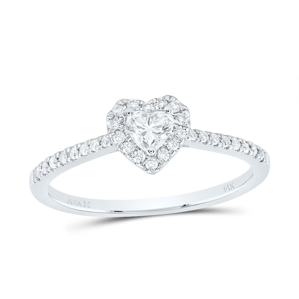 14K White Gold Diamond Heart Ring - 1/3 Carat Total Diamond Weight