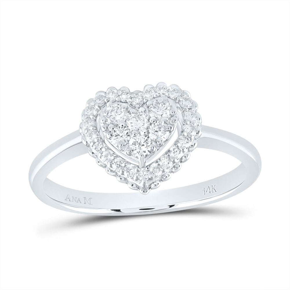 14K White Gold Diamond Heart Ring - 1/3 Carat Total Diamond Weight