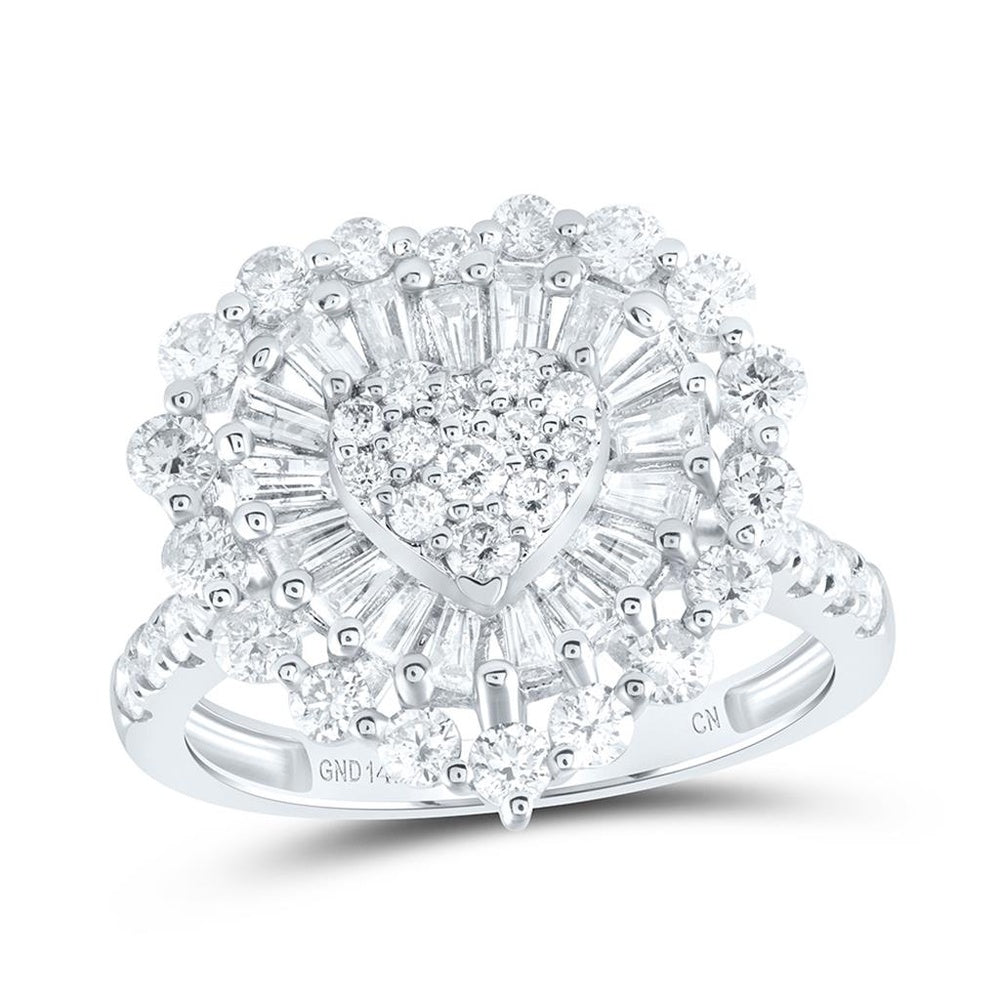 14K White Gold Diamond Heart Ring - 1 7/8 Carat Total Diamond Weight