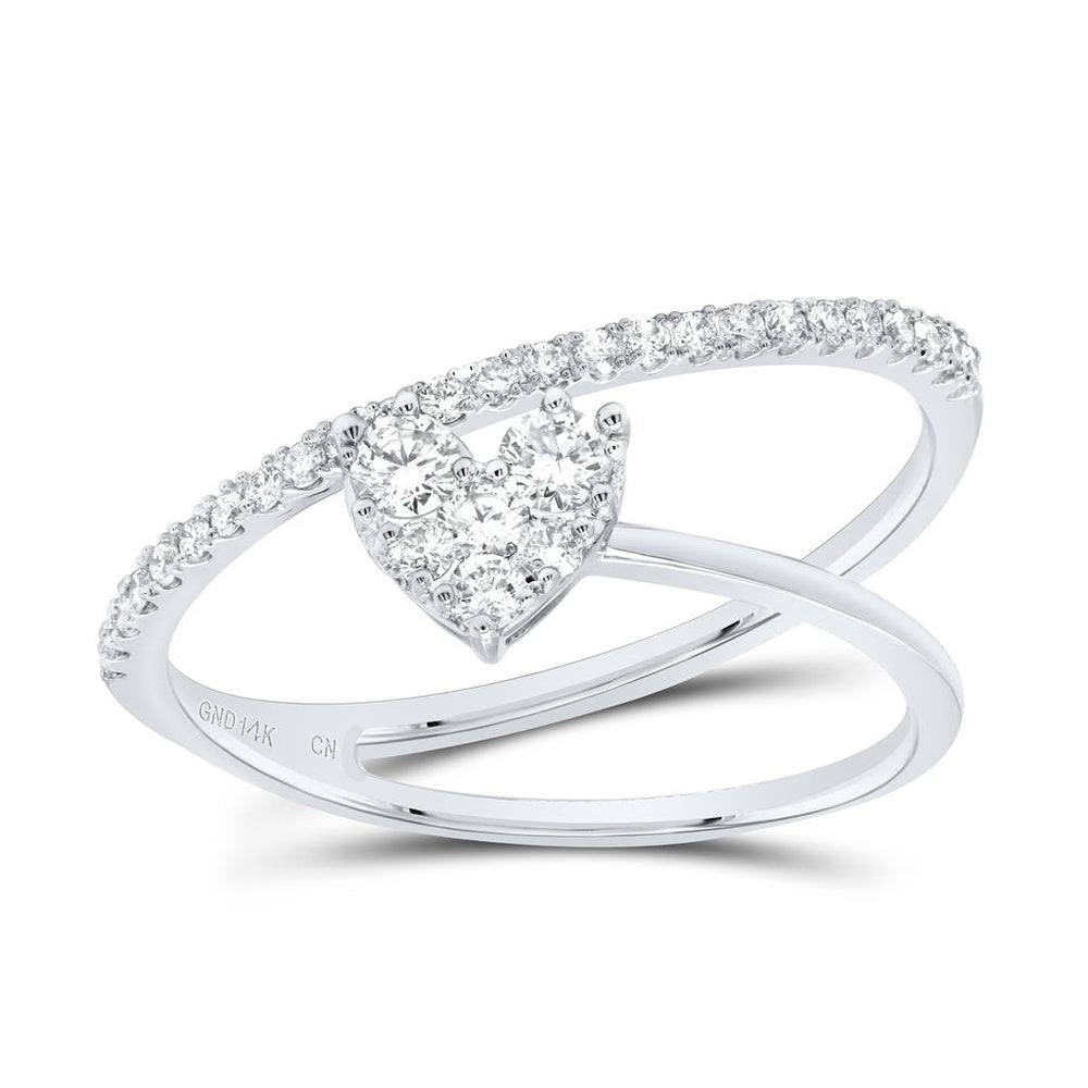 14K White Gold Diamond Heart Ring - 3/8 Carat Total Diamond Weight