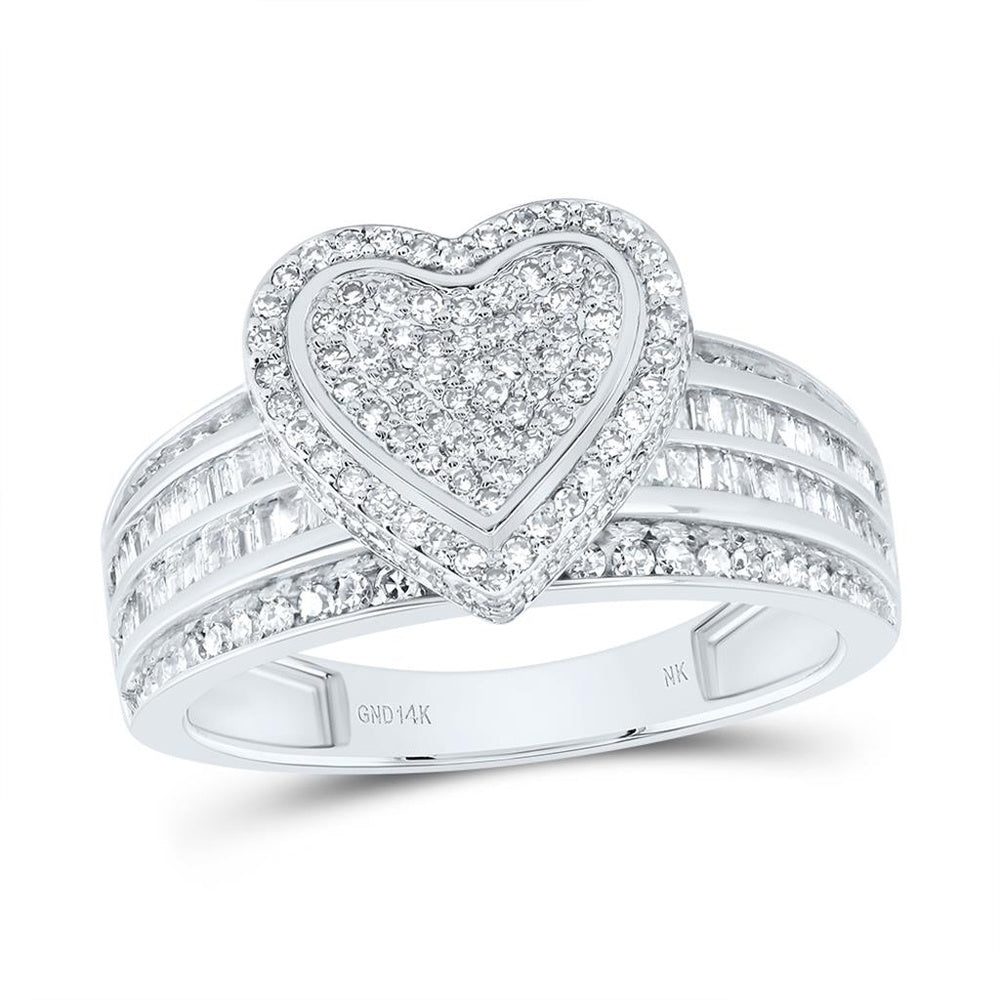 14K White Gold Diamond Heart Ring - 7/8 Carat Total Diamond Weight