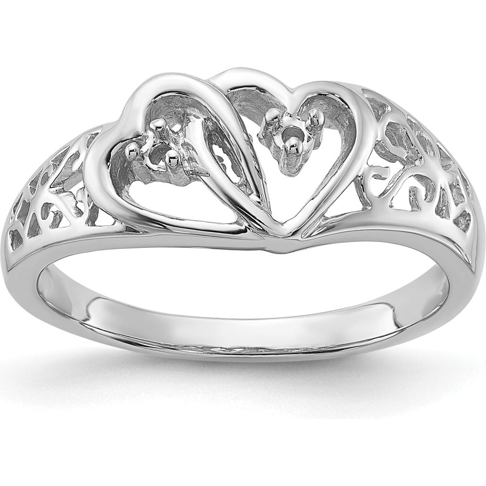 14K White Gold Diamond Heart Ring Mounting with Polished Finish - Customizable for Your Perfect Stone by Oro Pregiato