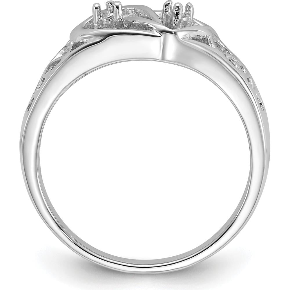 14K White Gold Diamond Heart Ring Mounting with Polished Finish - Customizable for Your Perfect Stone by Oro Pregiato