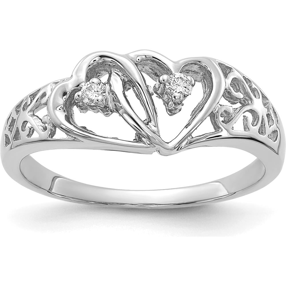 14K White Gold Diamond Heart Ring with 2 Round Diamonds - 0.02 Carat Total Diamond Weight by Monteluci Fine Jewelry