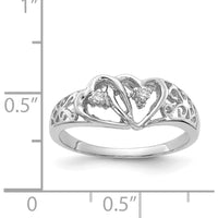 14K White Gold Diamond Heart Ring with 2 Round Diamonds - 0.02 Carat Total Diamond Weight by Monteluci Fine Jewelry