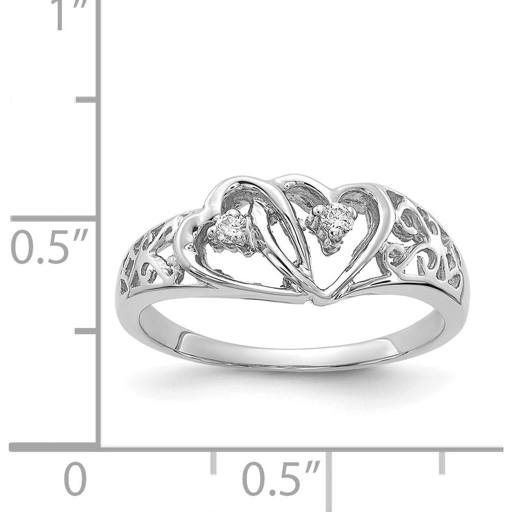 14K White Gold Diamond Heart Ring with 2 Round Diamonds - 0.02 Carat Total Diamond Weight by Monteluci Fine Jewelry