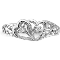 14K White Gold Diamond Heart Ring with 2 Round Diamonds - 0.02 Carat Total Diamond Weight by Monteluci Fine Jewelry
