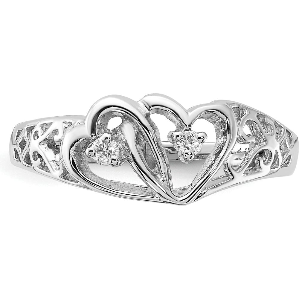 14K White Gold Diamond Heart Ring with 2 Round Diamonds - 0.02 Carat Total Diamond Weight by Monteluci Fine Jewelry