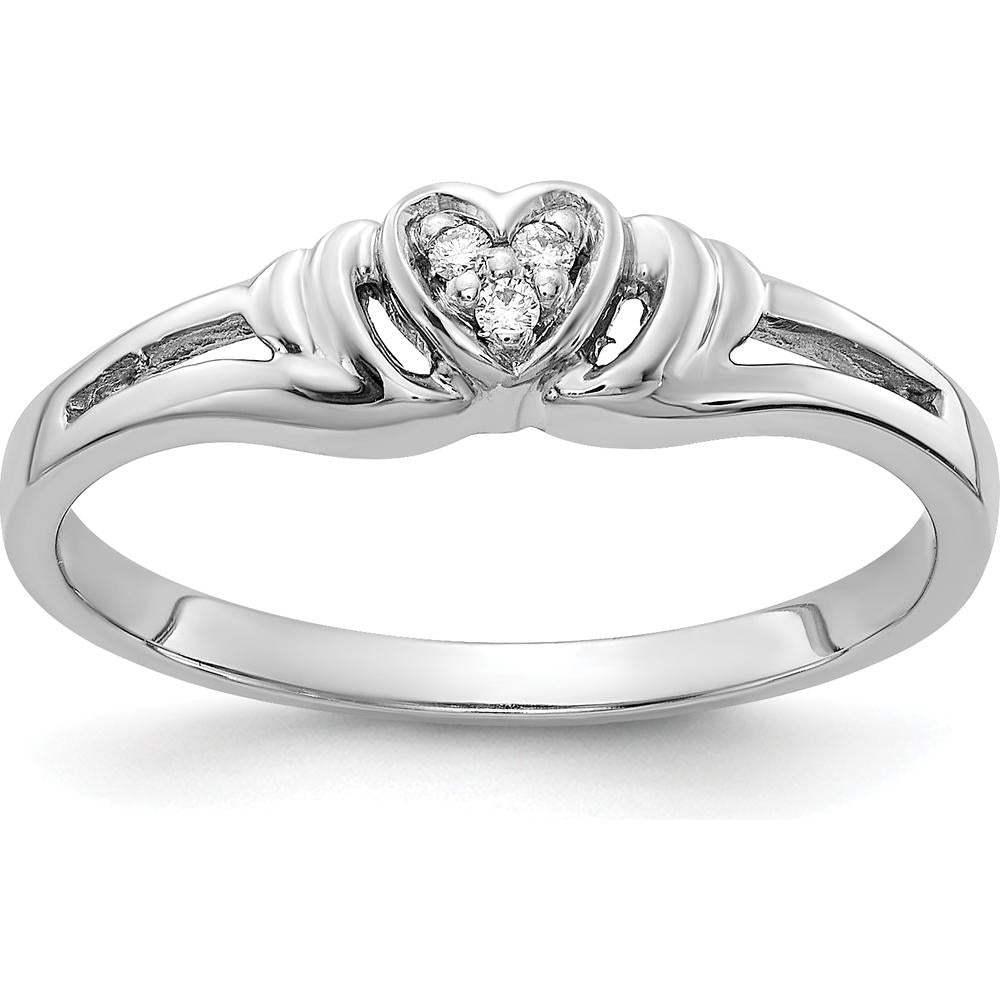 14K White Gold Diamond Heart Ring with 3 Round Natural Diamonds - 0.008 Carat Total Weight by Monteluci Fine Jewelry