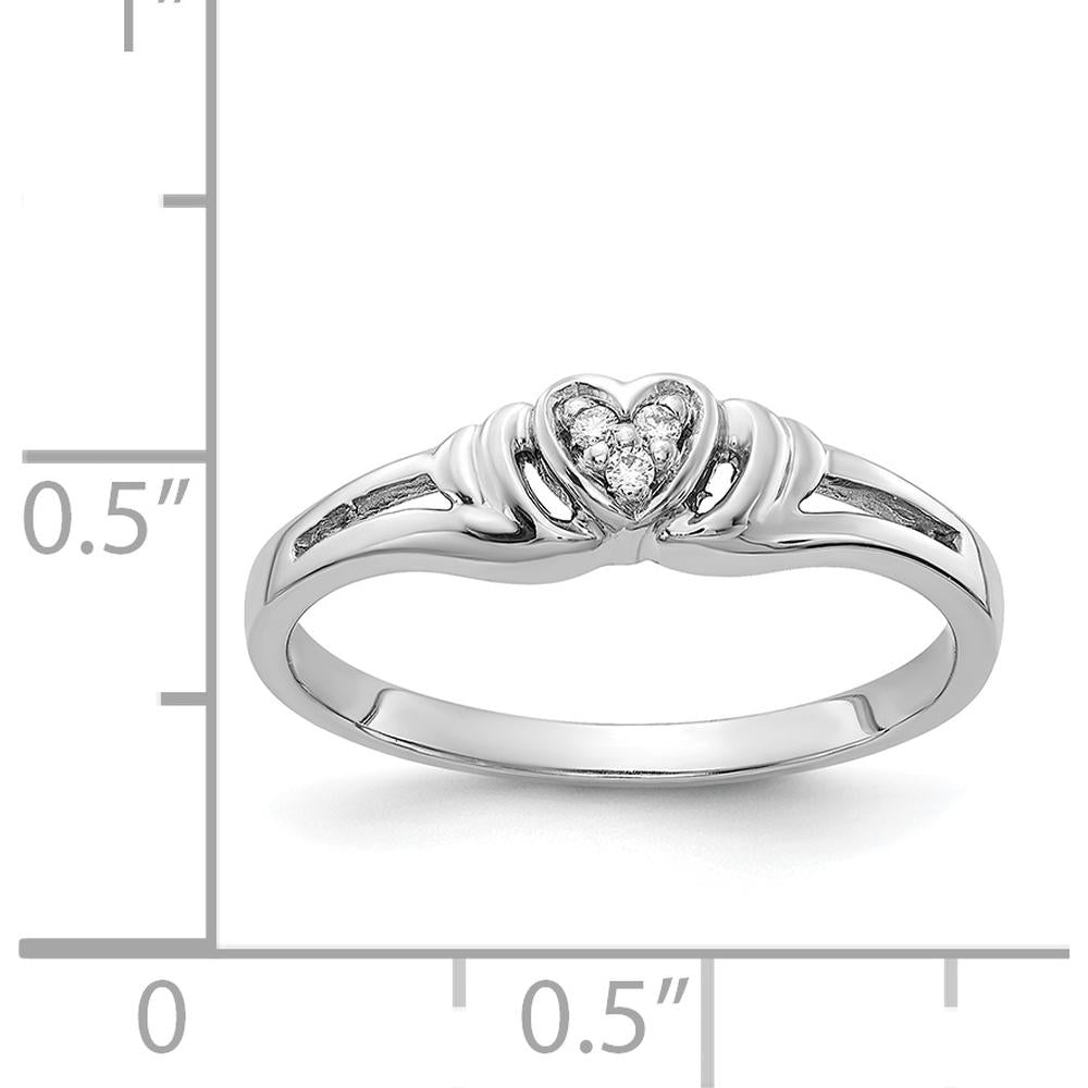 14K White Gold Diamond Heart Ring with 3 Round Natural Diamonds - 0.008 Carat Total Weight by Monteluci Fine Jewelry