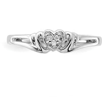 14K White Gold Diamond Heart Ring with 3 Round Natural Diamonds - 0.008 Carat Total Weight by Monteluci Fine Jewelry