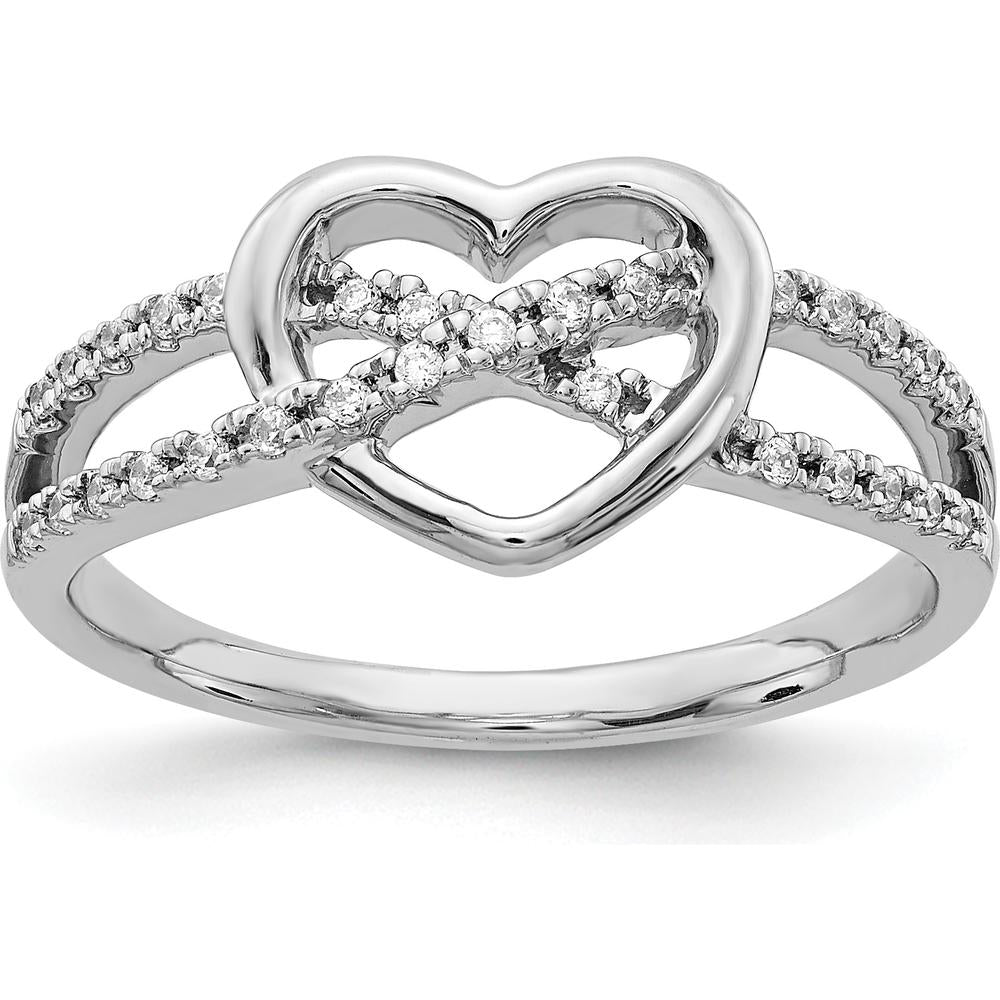 14K White Gold Diamond Heart Ring with Pave Set Round Diamonds - 0.07 Carat Total Diamond Weight by 0