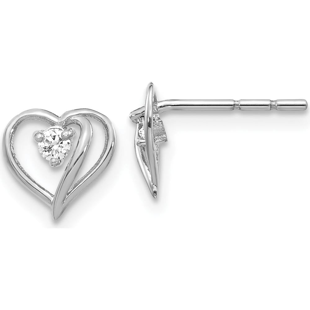 14K White Gold Diamond Heart Stud Earrings - 0.04 Carat Total Diamond Weight by Monteluci Fine Jewelry