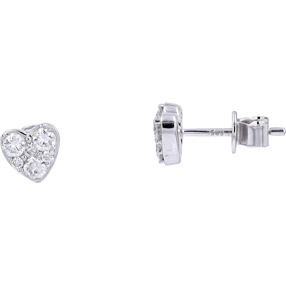 14K White Gold Diamond Heart Stud Earrings - 0.50 Carat Total Diamond Weight