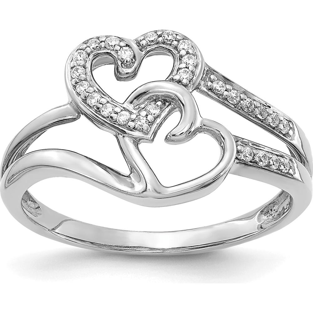 14K White Gold Diamond Hearts Ring with 26 Round Diamonds - 0.004 Carat Total Diamond Weight by 0