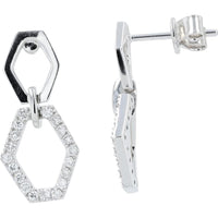 14K White Gold Diamond Hexagon Earrings with Pavé Set Round Diamonds - 0.38 Carat Total Diamond Weight