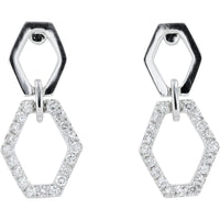 14K White Gold Diamond Hexagon Earrings with Pavé Set Round Diamonds - 0.38 Carat Total Diamond Weight