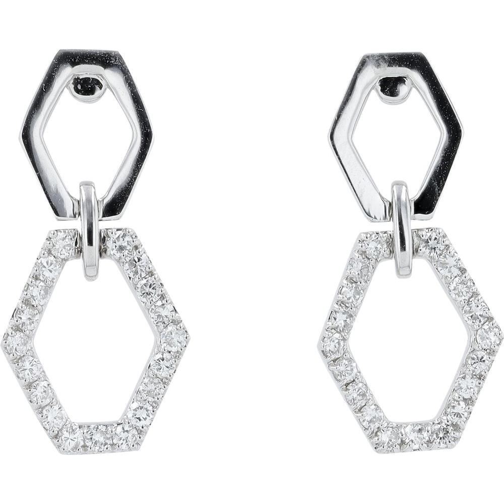 14K White Gold Diamond Hexagon Earrings with Pavé Set Round Diamonds - 0.38 Carat Total Diamond Weight