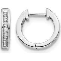 14K White Gold Diamond Hinged Hoop Earrings - 0.01 Carat Total Diamond Weight by Monteluci Fine Jewelry
