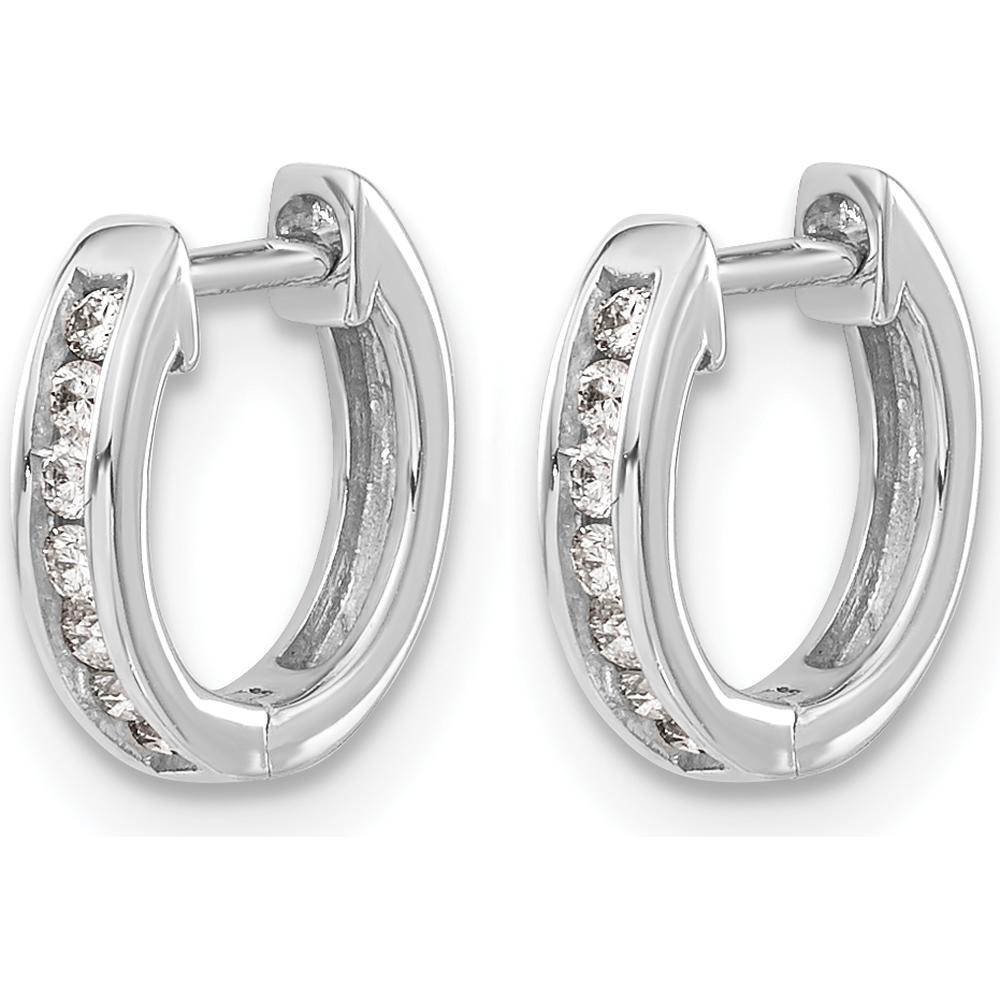 14K White Gold Diamond Hinged Hoop Earrings - 0.01 Carat Total Diamond Weight by Monteluci Fine Jewelry