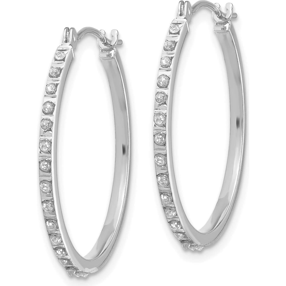 14K White Gold Diamond Hinged Hoop Earrings - 0.01 Carats Total Diamond Weight by Monteluci Fine Jewelry