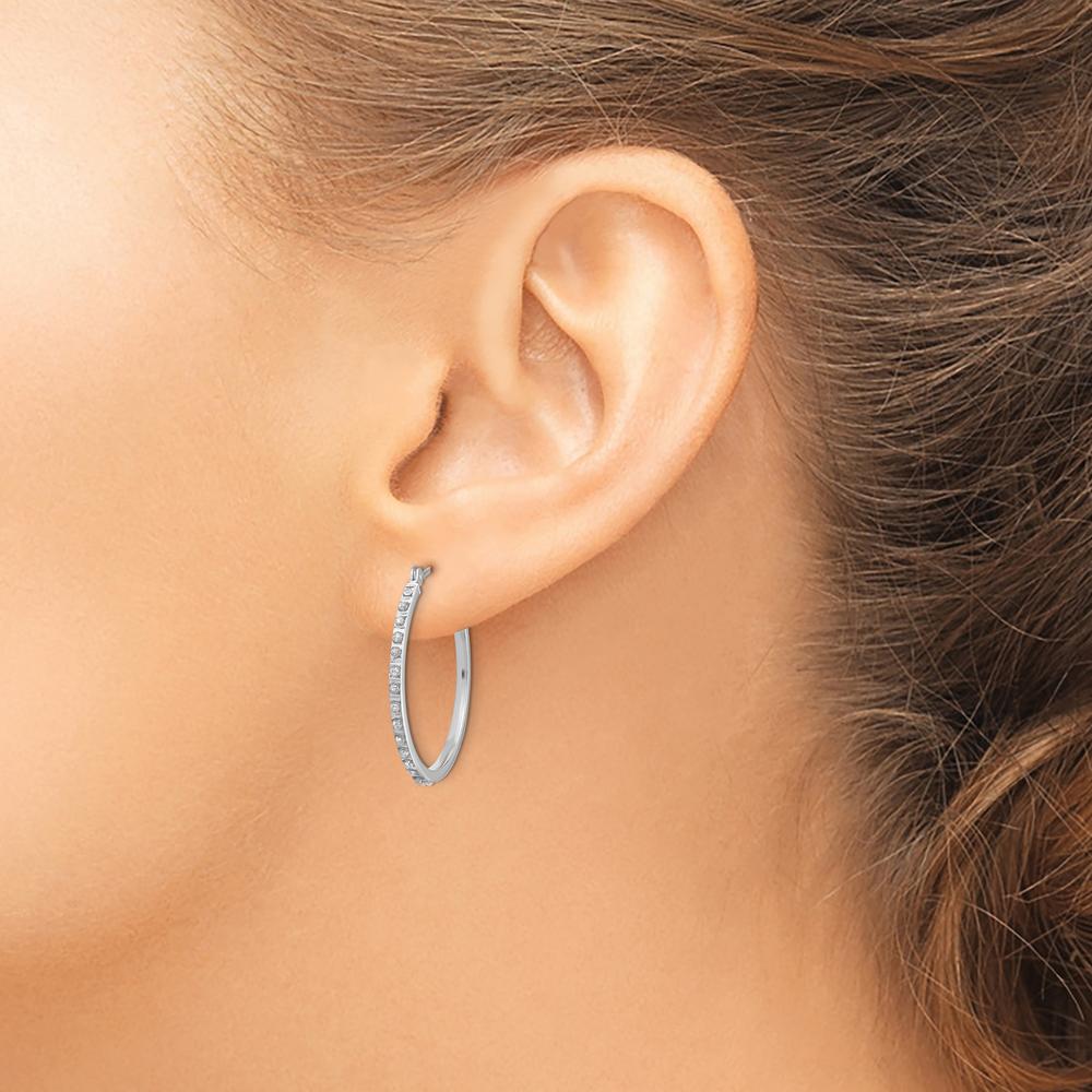 14K White Gold Diamond Hinged Hoop Earrings - 0.01 Carats Total Diamond Weight by Monteluci Fine Jewelry