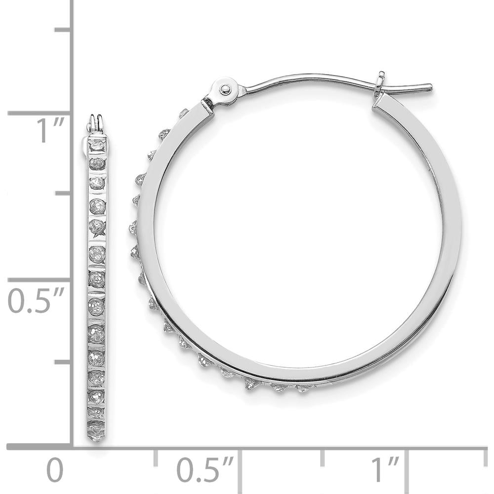 14K White Gold Diamond Hinged Hoop Earrings - 0.01 Carats Total Diamond Weight by Monteluci Fine Jewelry