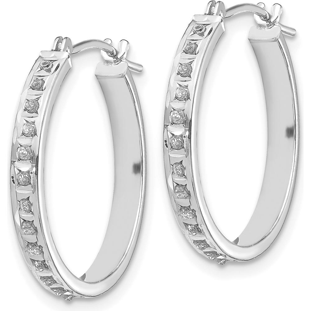 14K White Gold Diamond Hinged Hoop Earrings - 0.010 Carats Total Diamond Weight by Monteluci Fine Jewelry
