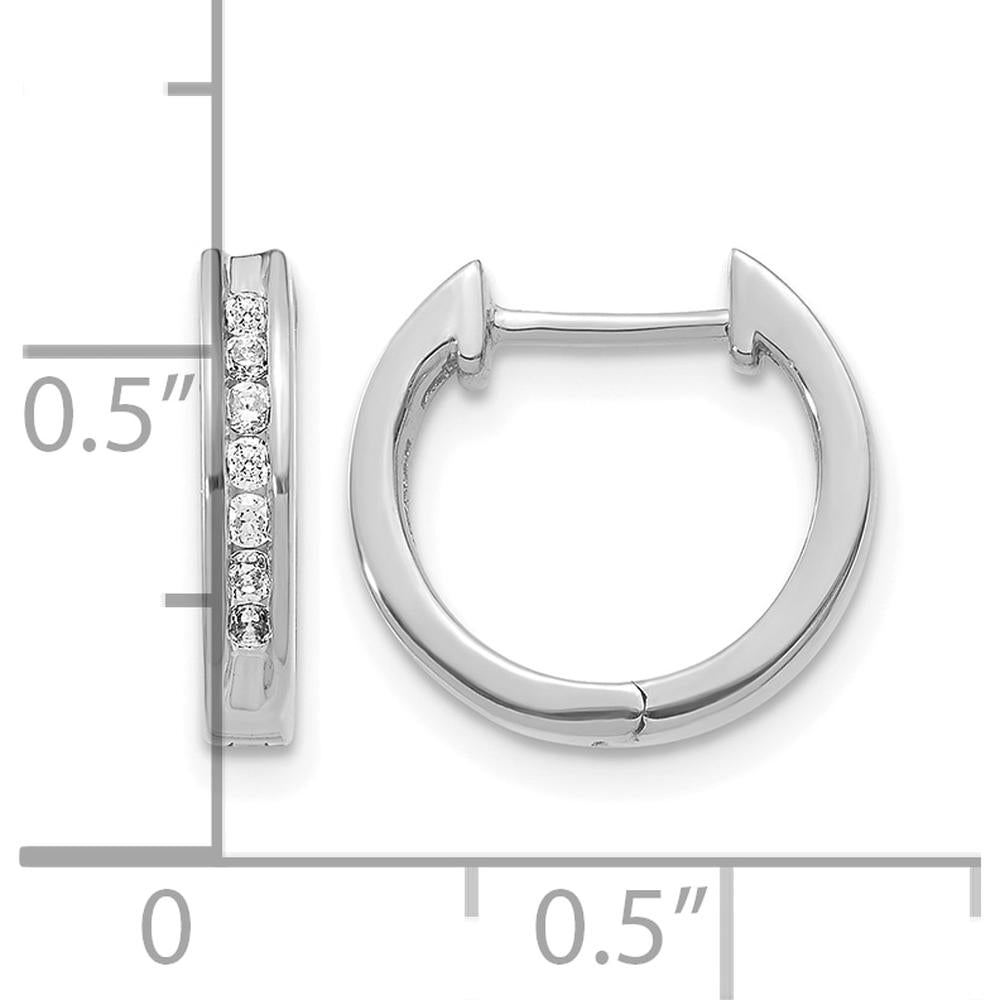 14K White Gold Diamond Hinged Hoop Earrings - 0.0135 Carat Total Diamond Weight by Monteluci Fine Jewelry