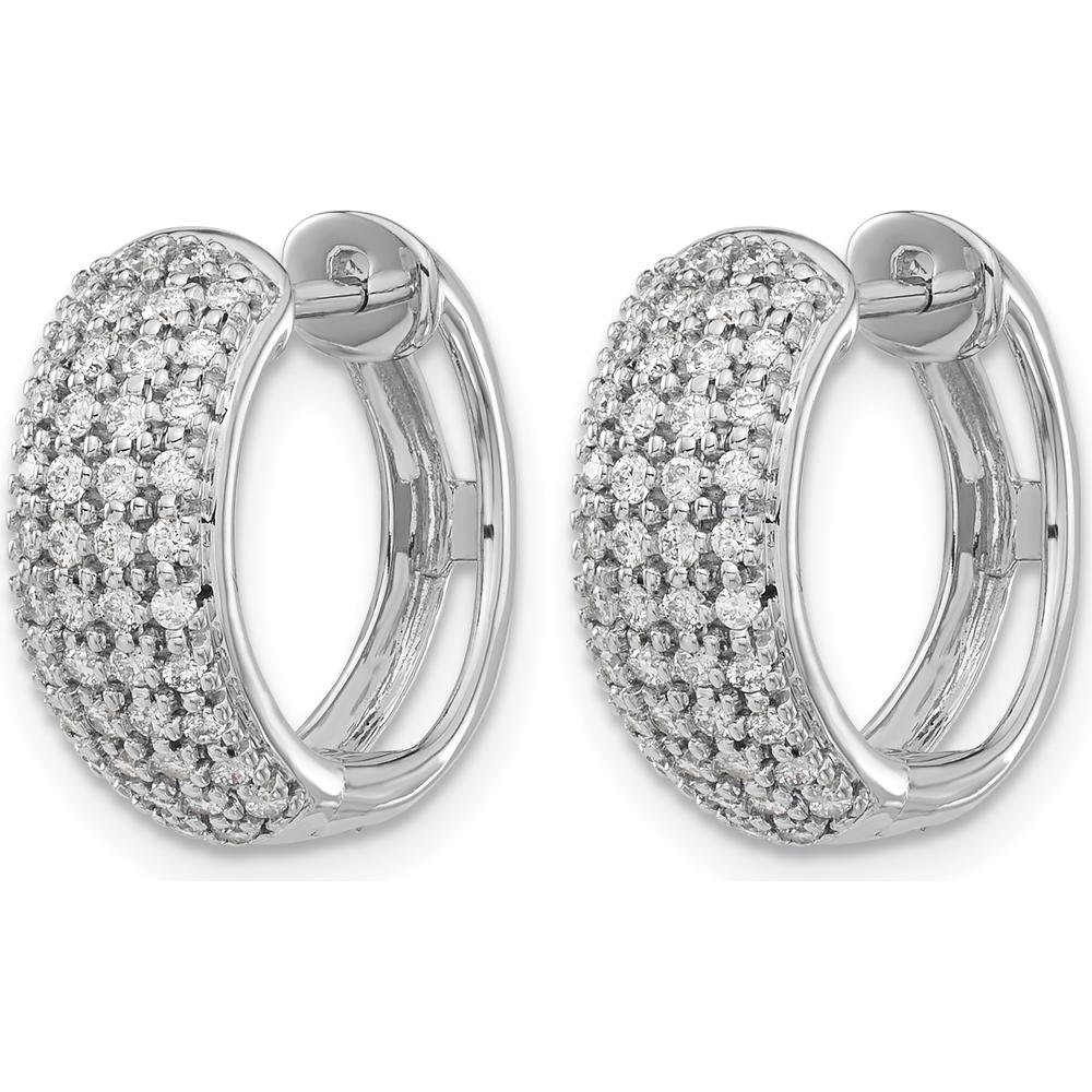 14K White Gold Diamond Hinged Hoop Earrings - 0.0143 Carat Total Diamond Weight by Monteluci Fine Jewelry