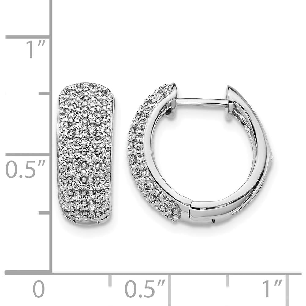 14K White Gold Diamond Hinged Hoop Earrings - 0.0143 Carat Total Diamond Weight by Monteluci Fine Jewelry