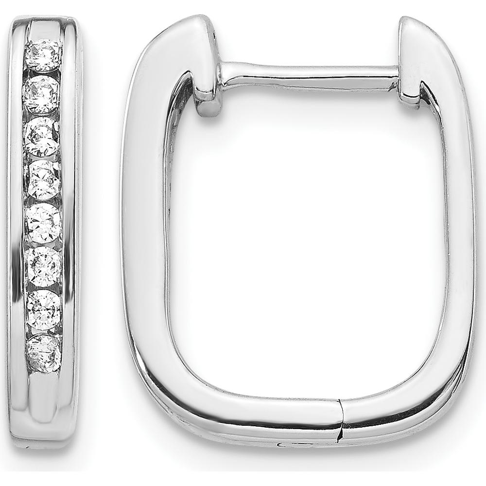14K White Gold Diamond Hinged Hoop Earrings - 0.015 Carat Total Diamond Weight by Monteluci Fine Jewelry