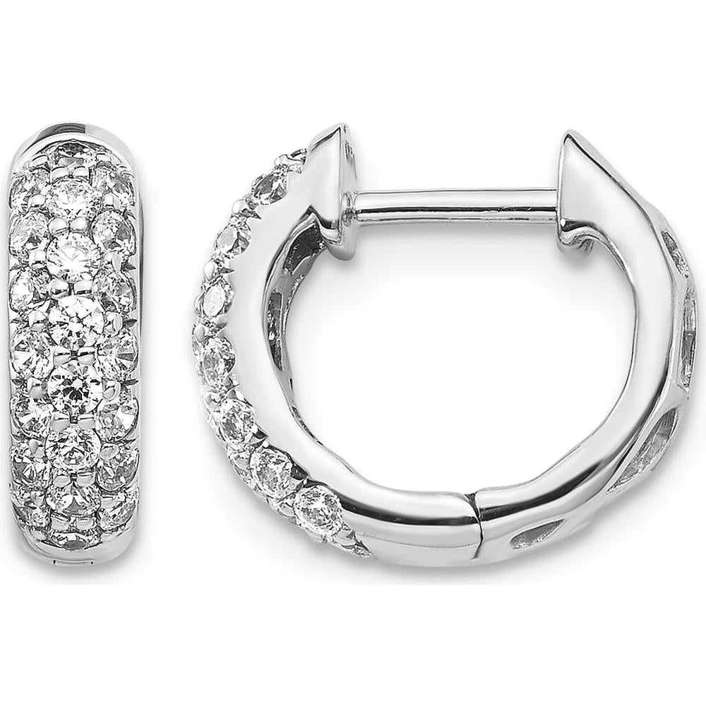 14K White Gold Diamond Hinged Hoop Earrings - 0.015 Carat Total Diamond Weight by Monteluci Fine Jewelry